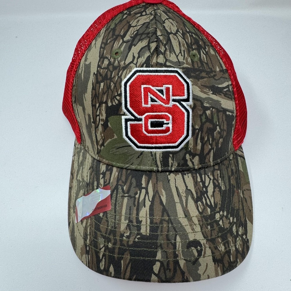 NC State Wolfpack Hat Cap Snap Back Mens One Size Camo Red NCAA Football Trucker